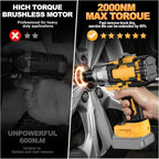 Cordless Impact Wrench 3/4" for De-Walt 20V Battery, 1475 Ft-lbs (2000N.m) High Torque power Impact Gun Heavy Duty Brushless, 3 Mode, 1/2" Impact Socket Adapter, Car Tire Truck RV Mower (No battery)