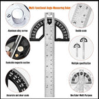 Protractor Angle Finder Carpenter Square Adjustable Aluminum Protractor Square and Angle Gauge for Carpenters & Woodworking Hobbyists with 0-180 Degrees Measuring Tool (12inch)