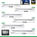 SK Long Pattern Combination Wrench Set, Metric 25 to 32mm, 6-Piece, SuperKrome Finish, Premium CR-V Construction, with Rolling Pouch