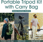 UBeesize 74" Camera Tripod with Phone Holder and Remote, Heavy Duty Tripod Stand with Portable Bag for Phone and Camera, Compatible with DSLR Cameras, Cell Phones, Spotting Scopes and Binoculars