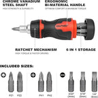 HAUTMEC 8-in-1 Stubby Ratcheting Screwdriver Set, Multi Screwdriver Tool All in One, Ratchet Short Screwdriver Set with Multi Bit Screw Driver for Use in Confined Space, Chrome Vanadium Steel Shaft