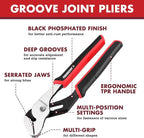 ARROW 2-Piece Groove Joint Pliers, 8" & 10" Adjustable Water Pump Pliers with TPR Handle, High Carbon Steel Tongue and Groove Plier for Plumbing, Automotive and Household Repairs