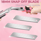 3-Pack Box Cutter, 18mm Wide Blade Utility Knife Retractable, Pink Box Cutter with Quick Change Blade and Lanyard Hole Design, Exacto Knife Suitable for DIY, Office, Arts Crafts and Home