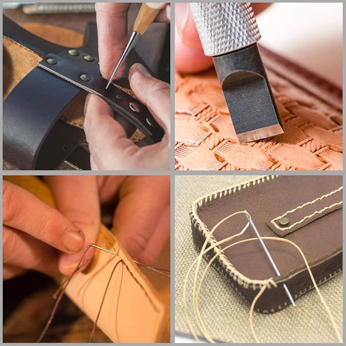 Leather Sewing Tools 44 pcs Leather Craft Tools Kit for Hand Sewing Stitching, Stamping Set and Saddle Making