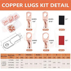 62PCS 4 AWG Ring Terminal Connectors Battery Copper Wire Lugs 4 Gauge 5/16", 3/8", 1/4", 1/2" with Heat Shrink Tubing Set, 30Pcs Battery Cable Ends and 32PCS Heat Shrink Tubing