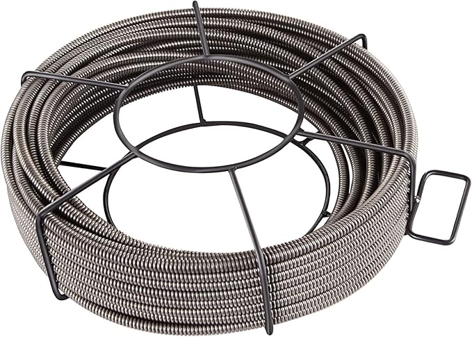 VEVOR Drain Cleaning Cable 100 FT x 3/8 Inch, Solid Core Steel Sewer Cable with 4 Cutter for 2" to 4" Pipes, Sewer Auger Cleaner Cable for Sink, Floor Drain, Toilet