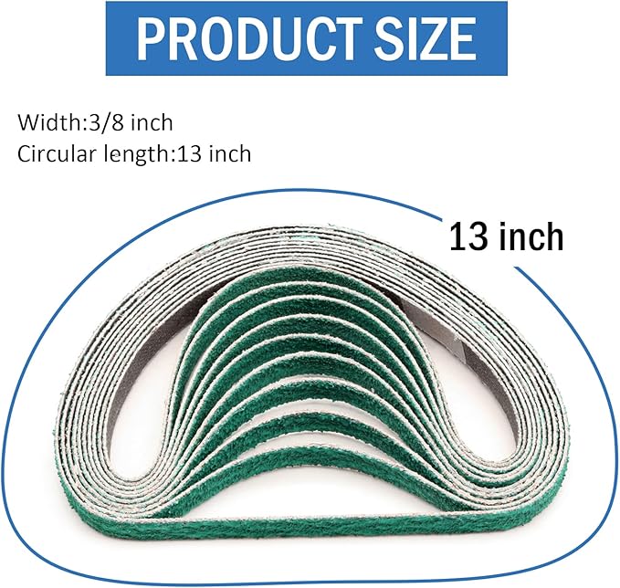 3/8" x 13" Sanding Belts for Air Belt Sander, 20 Pack 80 Grit Zirconia Sanding Belts for Belt Sander 3/8 inch x 13 inch(10 x 330mm)