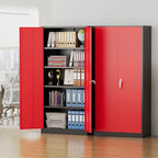 Pataku Metal Storage Cabinet, 71" Garage Cabinet with Doors and Shelves Lockable Steel Multifunctional Cabinets, File Cabinets for Home, Office, Warehouse(Black Red)