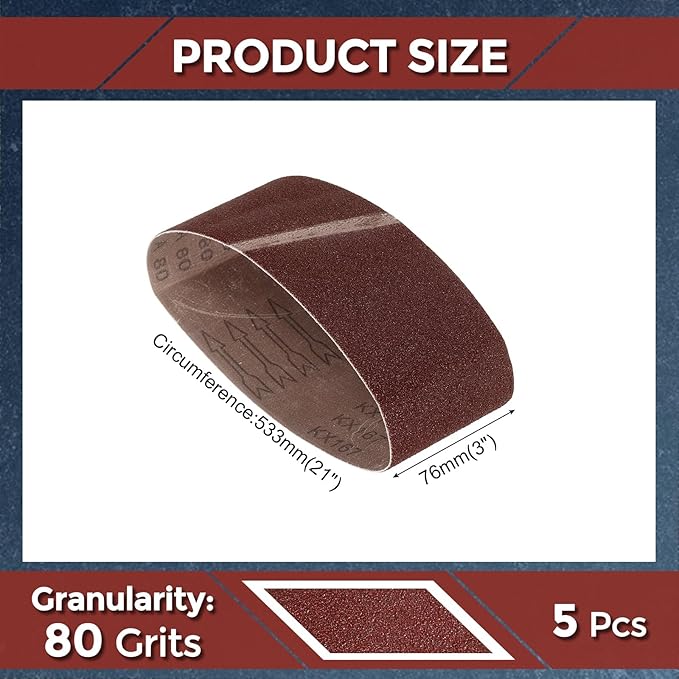5 Pcs Sanding Belts 3 x 21 Inch 80 Grit Aluminum Oxide Abrasive Sandpaper for Belt Sander Metal Grinding Wood Working Weld Rust Removal