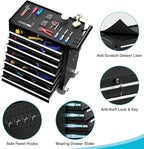 7 Drawers Metal Rolling Tool Chest, Portable Storage Rolling Tool Box, Toolbox on Wheels for Warehouse, Garage, Repair Shop and Tool Room (Black, 7-Drawer)