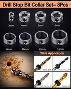 34 Pack Wood Working Chamfer Drilling Tools, 6 Countersink Drill Bit Set, 7 Counter Sinker Drill Bit Set, 8 Plug Cutters for Wood, 8 Drill Stop Bit Collar Set and 3 Step Drill Bits.