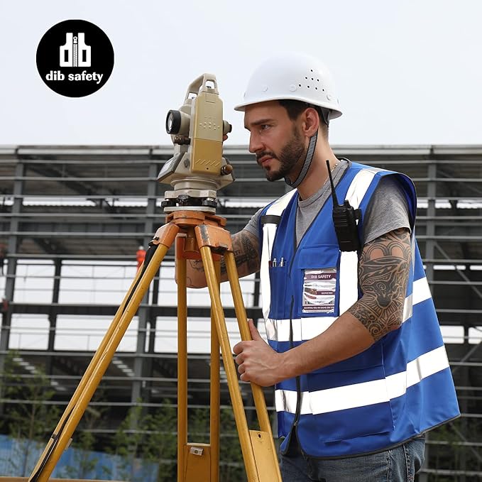 Dib Safety Reflective Vest High Visibility with Pockets and Zipper, Blue L