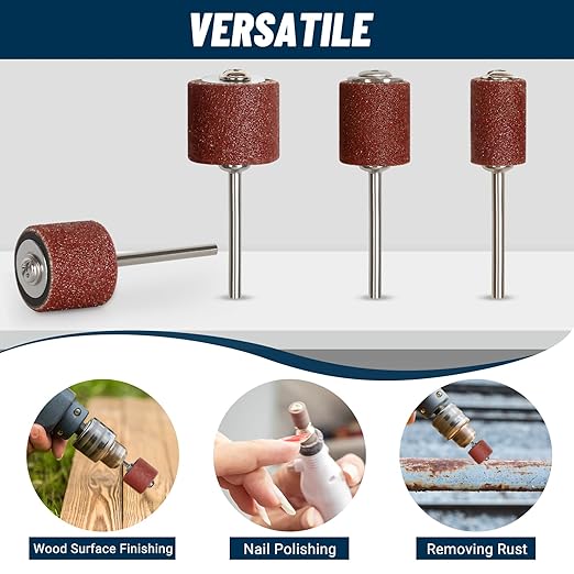 300Pcs Sanding Drums Kit – 80/120/240 Grit Sanding Bands with 24 Drum Mandrels, 2 Self-Tightening Drill Chucks & 1 Wrench – Tool Accessories Sanding Drum Bits for Rotary Tool