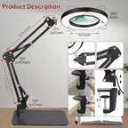 Lighted Magnifying Glass with Light and Stand, 12X Magnifier with Light Hands Free, 5 Color Modes LED Work Lighted, 2-in-1 Magnifying Lamp for Reading Craft Hobby Painting Sewing Close Work