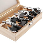 HPHOPE Forstner Bit Set 5Pcs - Forstner Bits for Wood, Wood Drilling with Round Shank, Drill Accessories, Size 1", 1-3/8", 1-1/2", 2", 2-1/8" with Storage Case