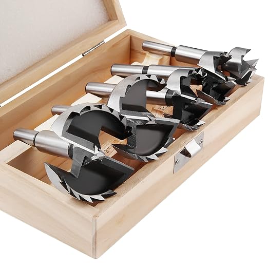 HPHOPE Forstner Bit Set 5Pcs - Forstner Bits for Wood, Wood Drilling with Round Shank, Drill Accessories, Size 1", 1-3/8", 1-1/2", 2", 2-1/8" with Storage Case
