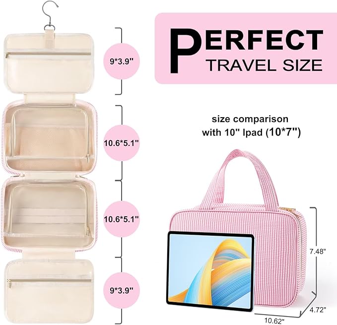 TOPEAST Travel Toiletry Bag for Women - Hanging Toiletry Bag Makeup Bag, Portable Toiletries Cosmetic Bag, Airplane Travel Essentials - Letter I, Blue