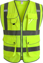 JKSafety 9 Pockets Class 2 High Visibility Zipper Front Safety Vest With Reflective Strips,Meets ANSI/ISEA Standard (X-Large, Yellow)