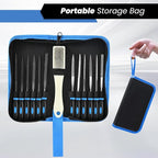 13Pcs Premium Small File Set, 6 Diamond Files, 6 Steel Files, Cleaning Brush & Carrying Case for Wood, Plastic, Jewelry, Leather, DIY