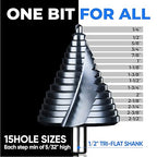 AugTouf toolant Gigantic Step Drill Bit(Pro Max), 1/4'' - 2-1/2''(15 Step Size) Large Step Bit, 1/2'' Shank Unibit Step Drill Bit for Metal, Aluminum, Wood, Plastic