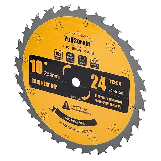10 Inch Thin Kerf Ripping Table Saw Blade TCT 24 Teeth FTG 5/8-Inch Arbor for Wood Cutting