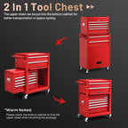 S AFSTAR 6-Drawer Rolling Tool Chest, High Capacity Tool Storage Cabinet with 4 Hooks, Locking System and Universal Wheels, 2-in-1 Detachable Large Toolbox for Garage Workshop (Red)