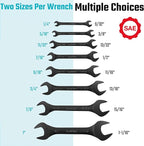 DURATECH Super-Thin Open End Wrench Set, SAE, 8-Piece,1/4" to 1-1/16", Black Electrophoretic Coating, with Rolling Pouch
