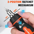 ValueMax 8-in-1 Stubby Ratcheting Screwdriver, Multi-bit Screwdriver, Quick-load Mechanism, Adjustable Magnetic Tool with Phillips, Slotted, Torx Screw Driver Bits and 1/4" Nut Driver