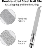 Metal Nail Files for Natural Nails, Mabor 2Pcs Stainless Steel Fingernail File with Pointed Tip Professional Double Sided Curved Filer for Nails Travel with PU Leather Case