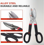 ZKH 10 Inch Tin Snips, Alloy Steel Forged Heavy Duty Metal Shears with Comfortable Two-Color PVC Dipped Plastic Handle, Metal Snips for Cutting Sheet Metal