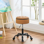 Drafting Chair with Wheels (Stool & Small Table in One) (Adjustable Office Chair 20.67"-24.61"), Caramel Brown Rolling Stool with Storage
