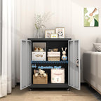 GREATMEET Metal Storage Cabinet with Locking Doors,Steel Storage Cabinet with Wheels Suit for Home Office with 1 Adjustable Shelf for Files, Black&Grey