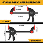 6" Bar Clamps for Woodworking, Medium 170 lbs One-Handed Spreader/Clamp, Light-Duty Quick-Clamp F Wood Clamps Set for Hand Wood Working Crafts Grip Gluing - 4 Pack