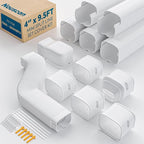 4" 9.5Ft Mini Split Line Set Cover with Flexible Duct, Upgrade PP Decorative Minisplit Lineset Cover Kit, Paintable for Mini Split, Air Conditioner, Central AC, HVAC and Heat Pumps, White