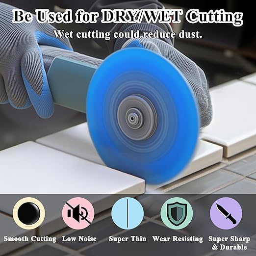 Lamoutor 12Pcs 4.5 Inch Glass Cutting Disc for Angle Grinder, Diamond Saw Blade, Tile Cutter Blade for Cutting Marble Glass Tile Jade Crystal（Green/Blue/Yellow/Black/Red/Orange）