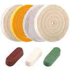7PCS 6 Inch Polishing Wheels Kit for Bench Grinder, Include 1/2" Arbor Hole 2 White Cotton Polish Wheels(70Ply), Yellow Cotton Wheel(42Ply), Soft Flannel Buffing Wheel(30Ply)& 3 Polishing Compound Set