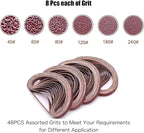 3/8 x 13 Inch Sanding Belts, 8 Each of 40,60,80,120,180,240 Grits Aluminum Oxide Sander Belts for Air Belt Sander, 48 Pack