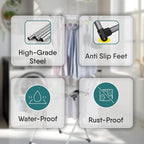 Clothes Drying Rack with Sock Clip, No Assembly, Telescopic Hanging Rod for Long Clothing, Metal Construction, Non-Slip Feet, Hidden Wheels, Foldable, Portable, For Laundry Room, Indoor & Outdoor