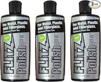 Flitz Multi Purpose Metal Polish Liquid - 7.6oz Bottle of USA-Made Tarnish Remover - For Aluminum, Chrome, Brass, Nickel, Silver - Non-Abrasive Metal Cleaner and Polish, Restorer (3 Pack)
