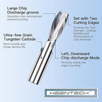 KEENTECH 1/2" Shank Downcut 2 Flute Flat Tip Sprial Router Bit for CNC Router Machine, 1/2" Cutting Diameter, 1-5/8" Cutting Depth, for Wood Cutting, Custom Furniture, Slot Mortise, Engraving