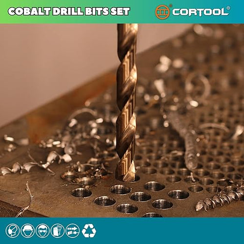 1/4 inch Cobalt Drill Bits (12Pcs), M35 HSS Metal Jobber Length Twist Drill Bit Set for Hard Metal, Stainless Steel, Iron, Copper, Aluminium, Brass, Plastic & Wood