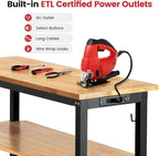Adjustable Height Work Bench 48 x 20 Workbench for Garage Work Table with Under Table Shelf for Shop Woodworking, Heavy Duty Rubber Wood Top for Office, Home, Commercial