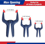 WORKPRO Spring Clamp Set, 16-Piece Nylon Spring Clamp Set, Including 4pc 6-1/2", 6pc 4-1/2", 6pc 3-3/8", for Woodworking, Photography Studios and DIY Works (Blue)