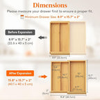 Lifewit Utensil Drawer Organizer, Expendable Cooking Silverware Tray for Kitchen Drawer, Bamboo Adjustable Cutlery Flatware Holder, Spatula Tools and Gadgets Storage Divider, 3 Compartments, Natural
