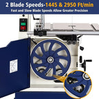 Band Saw, 14 Inch Bandsaw for Woodworking, 1445 & 2950 FPM Dual-Speed Bandsaw, 2 HP，120 V 14-Amp Motor, Band Saws with Solid Cast Iron Table, Iron Bandsaws with Overload Protection