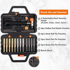 Pridefend Punch Set,Brass Punch Set and Roll Pin Punch Set Made of Solid Material Including Steel Pin Punch Set and Bench Block, Hammer with Detachable Heads,Punch Set with Portable Storage Case
