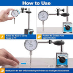 Spurtar Dial Indicator with Magnetic Base 0-1'' Dial Test Indicator 0.001'' Precision Dial Indicator Adjustable Long Arm Magnetic Dial Indicator for Accurate Alignment, Measurement, and Inspection