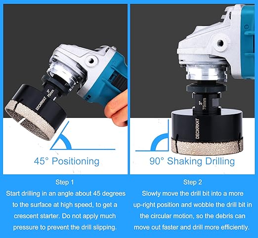 Diamond Hole Saw, 3" Hole Saw for Tiles Granite Marble Ceramic Glass Porcelain, 75mm Core Drill Bit with 5/8-11 Thread and 3/8” Hex Shank Adapter for Angle Grinders & Drills