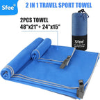 Sfee 2 Pack Microfiber Travel Towel, Quick Dry Camping Towel Super Absorbent Compact Lightweight Sports Towel Swim Gym Towels Set for Gym, Hiking, Pool, Backpacking, Bath, Yoga