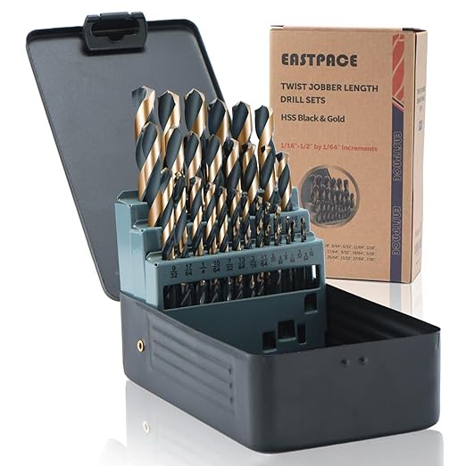 29Pcs Drill Bit Set 1/16"-1/2", HSS with Black and Gold Finish, Twist Jobber Drill Bit Kit with Index Case for Cast Iron, Hard Metal, Stainless Steel, Plastic and Wood